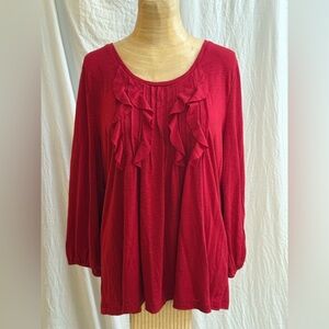 LOFT Red Ruffle Blouse